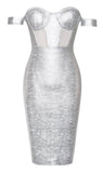 OFF SHOULDER SILVER METALLIC DRESS