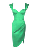 GREEN SATIN MIDI DRESS