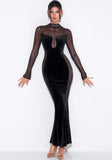 ROBE LONGUE EN MAILLE DE VELOURS NOIR