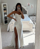 OFF WHITE ASYMMETRICAL SATIN GOWN