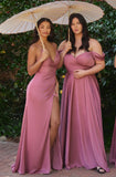 MAUVE ROSE FITTED RUCHED SATIN GOWN