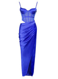 ALLISON CORSET CUTOUT SATIN MAXI DRESS