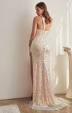 ONE SHOULDER FITTED SEQUIN GOWN