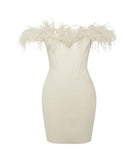 FIONA WHITE FEATHER CORSET MINI DRESS