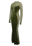 ROBE LONGUE EN MAILLE DE VELOURS OLIVE