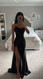 BLACK ASYMMETRICAL SATIN GOWN