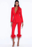 YASMIN SUIT FEATHER TRIM TROUSERS