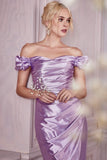 LAVENDER SATIN PUFF SLEEVE GOWN