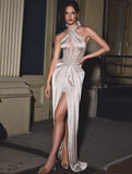 CHAMPAGNE CRYSTAL SATIN GOWN