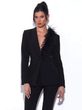 YASMIN SUIT FEATHER TRIM BLAZER