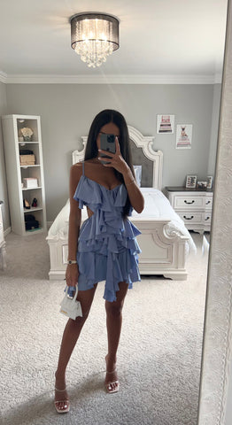 SATIN RUFFLE MINI DRESS