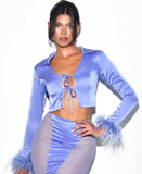 FEATHER TRIM SATIN TOP