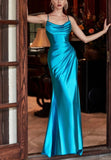 OCEAN BLUE ASYMMETRICAL SATIN GOWN