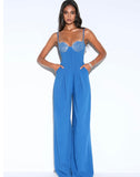 BLUE CORSET WIDE LEG JUMPSUIT