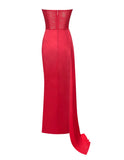 LUNA RED CORSET SLIT GOWN