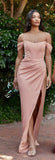 DUSTY ROSE CORSET OFF SHOULDER SATIN GOWN