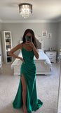 EMERALD ASYMMETRICAL SATIN GOWN