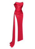 LUNA RED CORSET SLIT GOWN