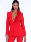 YASMIN SUIT FEATHER TRIM BLAZER