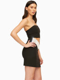 ADISON BLACK CRYSTAL STRAP CUTOUT MINI DRESS