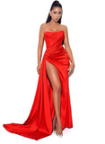 LUNA RED CORSET SLIT GOWN