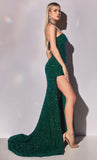 HALTER FITTED SEQUIN KEY HOLE FRONT GOWN