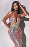 FITTED IRIDESCENT SEQUIN MAXI GOWN