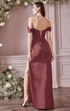 DUSTY ROSE CORSET OFF SHOULDER SATIN GOWN