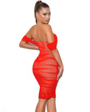 RANA RED MESH MIDI DRESS