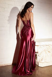 SATIN LACE SLIT MAXI DRESS