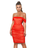 RANA RED MESH MIDI DRESS