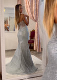 SILVER STRAPLESS GLITTER GOWN