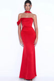 RED HALTER NECK DUCHESS SATIN GOWN