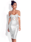 OFF SHOULDER SILVER METALLIC DRESS