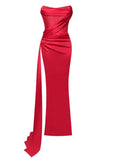 LUNA RED CORSET SLIT GOWN