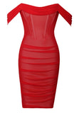 RANA RED MESH MIDI DRESS