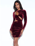 BURGUNDY VELVET CUT OUT MINI DRESS