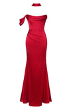 RED HALTER NECK DUCHESS SATIN GOWN