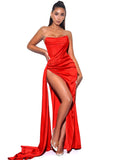 LUNA RED CORSET SLIT GOWN