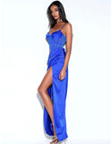 ALLISON CORSET CUTOUT SATIN MAXI DRESS