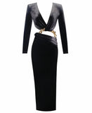 BLACK DEEP V CUT OUT VELVET GOWN