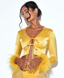 FEATHER TRIM SATIN TOP