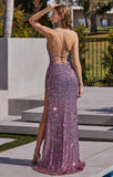 PINK METALLIC IRIDESCENT SEQUIN GOWN