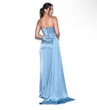 BLUE DRAPED COWL LOOK CORSET GOWN