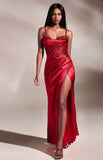 RED FITTED MESH CORSET GOWN