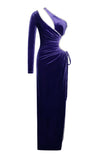 PURPLE ONE SLEEVE CRYSTAL VELVET GOWN