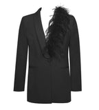 YASMIN SUIT FEATHER TRIM BLAZER