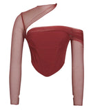 MIA BURGUNDY MESH CORSET TOP