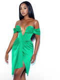 DEEP V GREEN MIDI DRESS