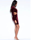 BURGUNDY VELVET CUT OUT MINI DRESS